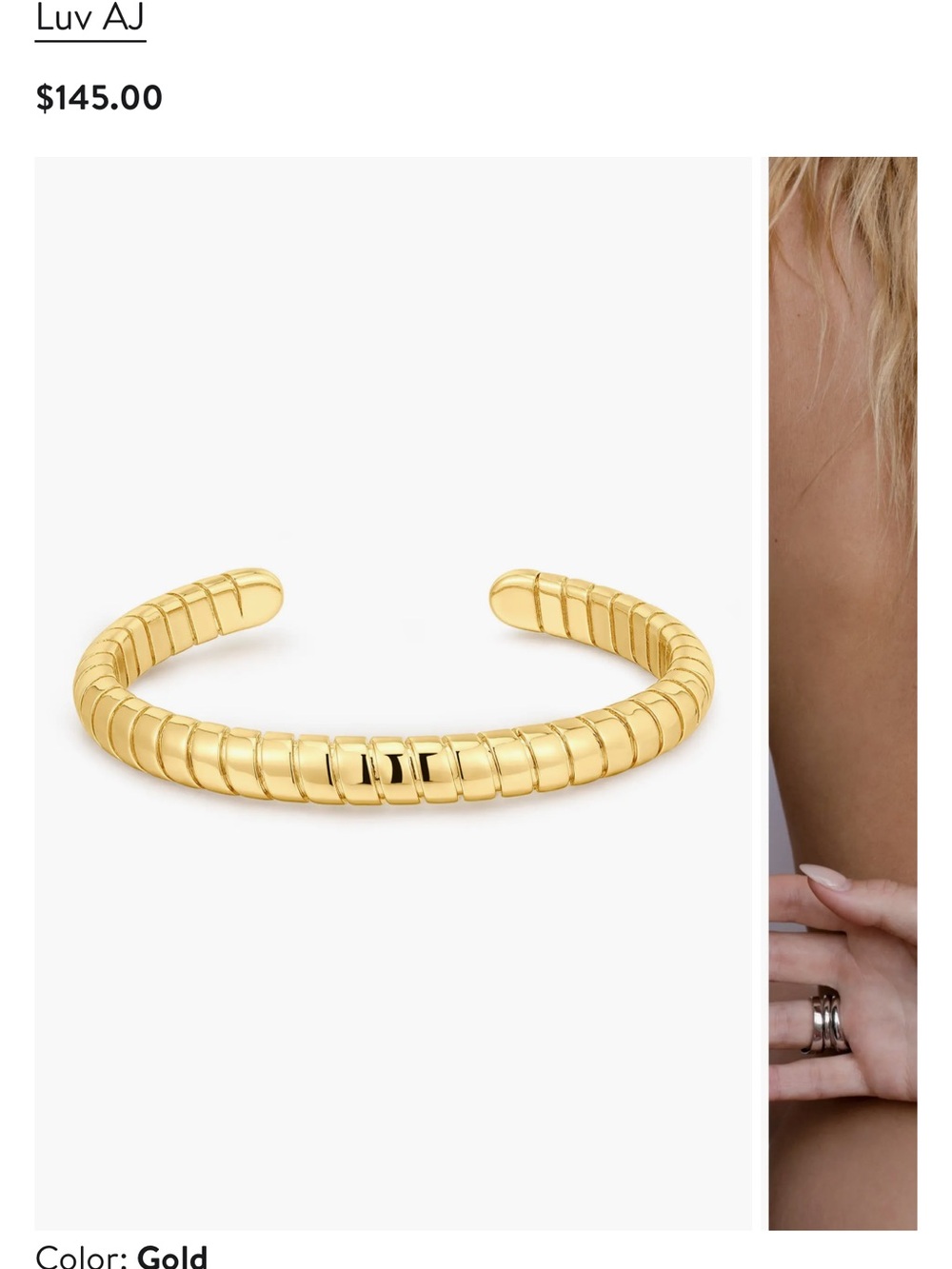 Luv AJ Gold Ribbed Open Cuff Bracelet